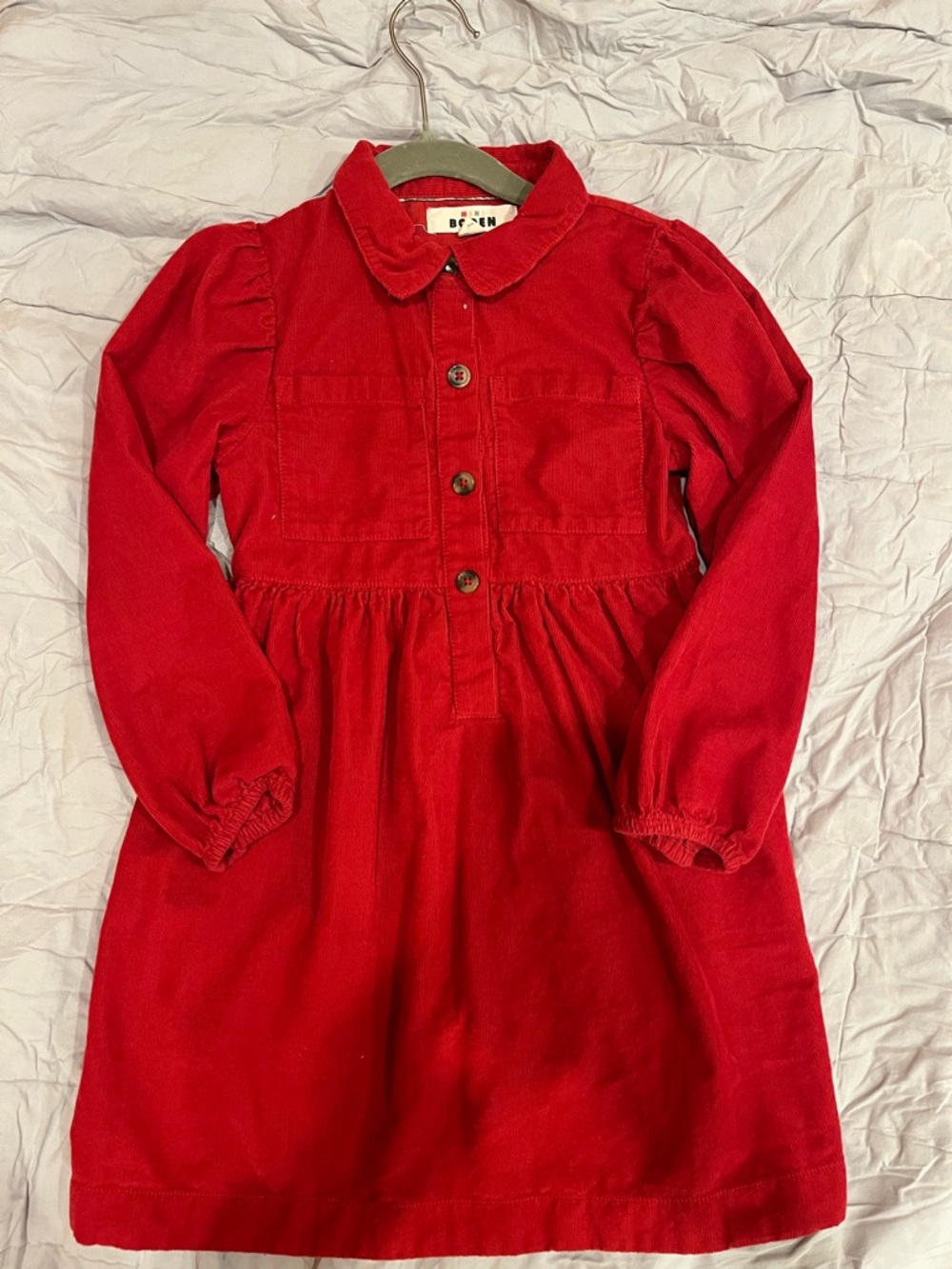 Mini Boden Red Corduroy Long Sleeve Dress